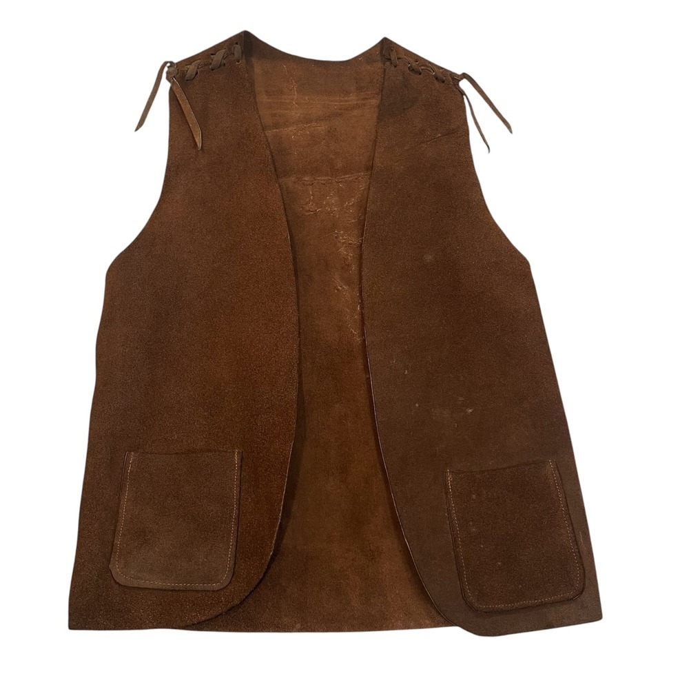 Vintage Handcrafted Suede Leather Vest Brown Western Boho Mens XS / S